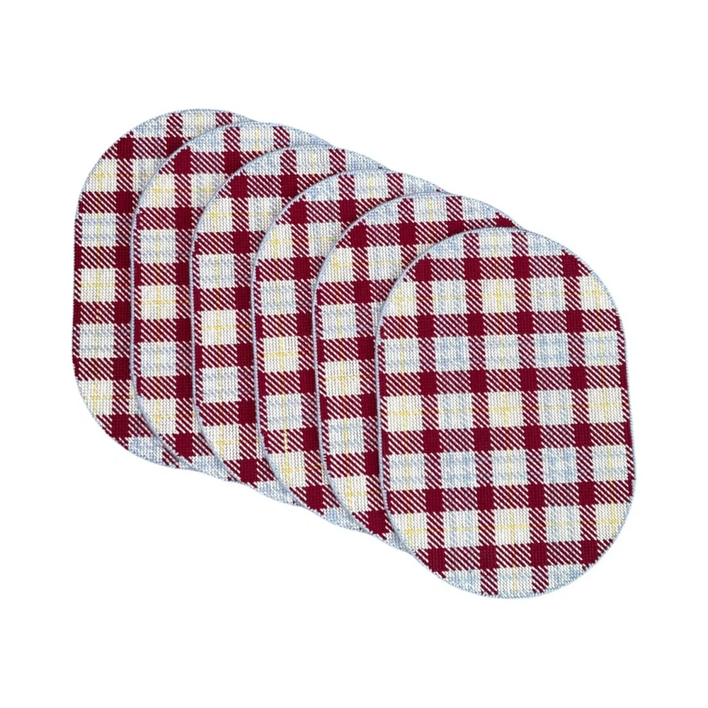 Vintage Set of 6 Woven Plaid Placemats Red‎ Blue MCM